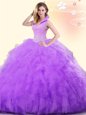 New Style Lavender Sleeveless Floor Length Beading and Ruffles Backless Quinceanera Gowns