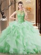 Noble Fabric With Rolling Flowers Scoop Sleeveless Sweep Train Lace Up Beading Sweet 16 Dress in Multi-color