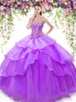 Best Sleeveless Floor Length Beading and Ruffled Layers Lace Up Sweet 16 Dresses with Lavender