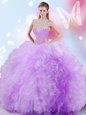 Tulle Sleeveless Floor Length Vestidos de Quinceanera and Beading and Ruffles and Sequins