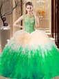 Trendy Multi-color Ball Gowns Scoop Sleeveless Tulle Floor Length Lace Up Beading Sweet 16 Quinceanera Dress