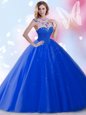 Royal Blue Sleeveless Floor Length Beading and Sequins Zipper Ball Gown Prom Dress
