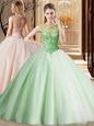 Nice Scoop Apple Green Ball Gowns Beading Quince Ball Gowns Lace Up Tulle Sleeveless