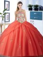 Classical Pick Ups Ball Gowns 15th Birthday Dress Orange Red Halter Top Tulle Sleeveless Floor Length Lace Up