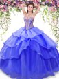 Clearance Ruffled Floor Length Ball Gowns Sleeveless Blue Sweet 16 Dresses Lace Up