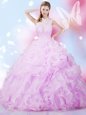 Deluxe Pick Ups Lilac Sleeveless Organza Lace Up Vestidos de Quinceanera for Military Ball and Sweet 16 and Quinceanera