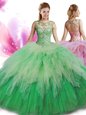 Multi-color Sweet 16 Dress Military Ball and Sweet 16 and Quinceanera and For with Beading and Ruffles Scoop Sleeveless Zipper