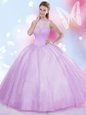 High-neck Sleeveless Lace Up Sweet 16 Dresses Lavender Tulle