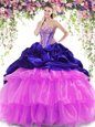 Multi-color Sleeveless With Train Beading and Ruffled Layers and Pick Ups Lace Up Quinceanera Dress