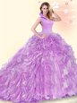 Sleeveless Beading and Ruffled Layers and Pick Ups Lace Up Quinceanera Gowns