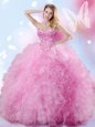 Attractive Floor Length Ball Gowns Sleeveless Rose Pink Vestidos de Quinceanera Lace Up
