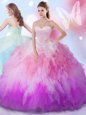 Multi-color Ball Gowns Sweetheart Sleeveless Tulle Floor Length Lace Up Beading and Ruffles Quinceanera Dresses