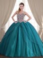 Vintage Sleeveless Brush Train Lace Up With Train Beading Quinceanera Gown