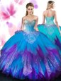 Flare Multi-color Sweetheart Neckline Beading and Ruffles Quinceanera Dress Sleeveless Lace Up