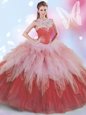 New Arrival High-neck Sleeveless Tulle Quinceanera Dresses Beading and Ruffles Zipper