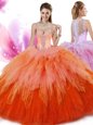 Floor Length Zipper Quinceanera Gown Multi-color and In for Military Ball and Sweet 16 and Quinceanera with Beading and Ruffles