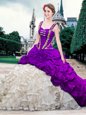 Clearance Straps Sleeveless Brush Train Lace Up With Train Beading and Ruffles and Pick Ups Quinceanera Dress