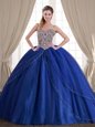 Best Selling Sleeveless With Train Beading Lace Up Sweet 16 Quinceanera Dress with Royal Blue Brush Train