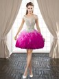 Off the Shoulder Fuchsia Sleeveless Organza Backless Celeb Inspired Gowns for Prom and Party