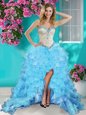 Classical Baby Blue Ball Gowns Beading and Ruffles Evening Dress Lace Up Organza Sleeveless High Low