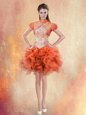 High End Orange Red Straps Lace Up Beading and Ruffles Evening Dress Sleeveless