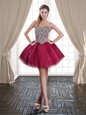 Burgundy Sleeveless Beading Mini Length Homecoming Dress