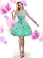 Graceful Turquoise Prom Party Dress Prom and Party and For with Beading and Ruffles Sweetheart Sleeveless Lace Up