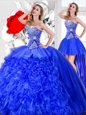 Three Piece Floor Length Blue 15th Birthday Dress Sweetheart Sleeveless Lace Up