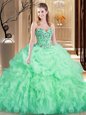 Classical Apple Green Sleeveless Organza Brush Train Lace Up 15th Birthday Dress for Prom and Military Ball and Sweet 16 and Quinceanera