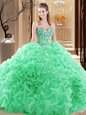 Ball Gowns Fabric With Rolling Flowers Sweetheart Sleeveless Embroidery and Ruffles and Pick Ups Floor Length Lace Up Sweet 16 Quinceanera Dress