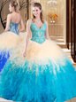 V-neck Sleeveless Lace Up Quinceanera Gowns Multi-color Tulle