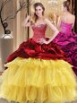 Multi-color Ball Gowns Sweetheart Sleeveless Organza and Taffeta Floor Length Lace Up Beading and Ruffles Quinceanera Dress