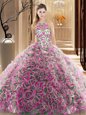 Exquisite Multi-color Criss Cross Sweet 16 Quinceanera Dress Ruffles and Pattern Sleeveless Brush Train