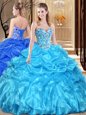 Lace and Appliques Quince Ball Gowns Aqua Blue Lace Up Sleeveless Floor Length