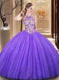 Deluxe Scoop Sleeveless Embroidery and Sequins Backless 15th Birthday Dress