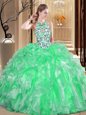 Pretty Ball Gown Prom Dress Military Ball and Sweet 16 and Quinceanera and For with Embroidery and Ruffles Scoop Sleeveless Lace Up
