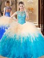 Traditional Multi-color Ball Gowns High-neck Sleeveless Tulle Floor Length Backless Beading and Ruffles Sweet 16 Dresses