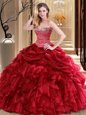 Fine Sleeveless Floor Length Beading and Pick Ups Lace Up Vestidos de Quinceanera with Red
