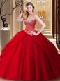Top Selling Red Ball Gowns Tulle Sweetheart Sleeveless Beading Floor Length Lace Up 15 Quinceanera Dress