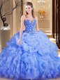 Cute Pick Ups Brush Train Ball Gowns Sweet 16 Quinceanera Dress Lavender Sweetheart Organza Sleeveless Lace Up