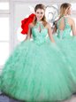Graceful Multi-color Ball Gowns Beading and Ruffles Sweet 16 Dress Backless Tulle Sleeveless Floor Length