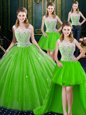 Four Piece Floor Length 15 Quinceanera Dress Tulle Brush Train Sleeveless Lace
