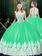 On Sale Ball Gowns Quinceanera Gowns Apple Green Scoop Tulle Sleeveless Floor Length Zipper