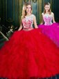 Shining Scoop Tulle Sleeveless Floor Length Vestidos de Quinceanera and Lace and Ruffles