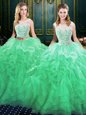 Best Selling Scoop Sleeveless Organza Quinceanera Dress Lace and Ruffles Court Train Lace Up