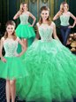 Most Popular Four Piece Scoop Organza Sleeveless Floor Length Sweet 16 Quinceanera Dress and Lace and Ruffles