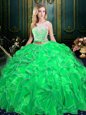 Glamorous Scoop Sleeveless Zipper Floor Length Lace and Ruffles Sweet 16 Dresses