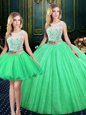 Luxurious Three Piece Scoop Sleeveless Lace and Sequins Lace Up 15 Quinceanera Dress