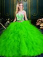 Scoop Tulle Sleeveless Floor Length Quinceanera Dress and Lace and Ruffles