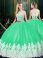 Extravagant Tulle Scoop Sleeveless Zipper Lace and Appliques Quinceanera Gown in Apple Green